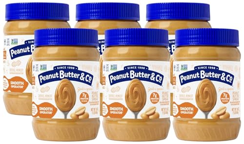Peanut Butter & Co. Smooth Operator Peanut Butter, 7g Protein, Non-GMO Project Verified, Gluten Free, Vegan, 16 Ounce (Pack of 6)