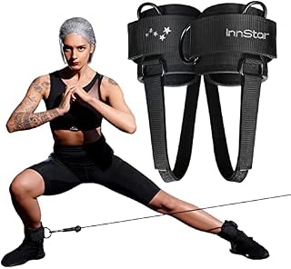 INNSTAR Ankle Straps for Cable Machines, SoftPadded Ankle Cuffs for Kickbacks, Glute Workouts, Leg Extension, And Hip Abductors, Upgraded Adjustable Steel D-Ring Gym Cuff with Fixed Rope for Women&Men