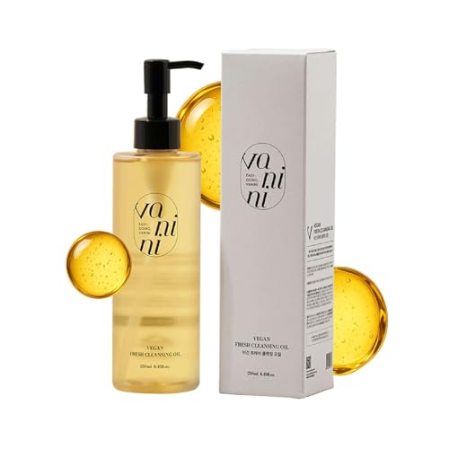 VANINI Vegan Fresh Cleansing Oil Made In Corea (250 ml) con aceite de germen de arroz, limpiador de aceite suave y removedor de maquillaje facial, aceite limpiador con aceites vegetales para limpieza