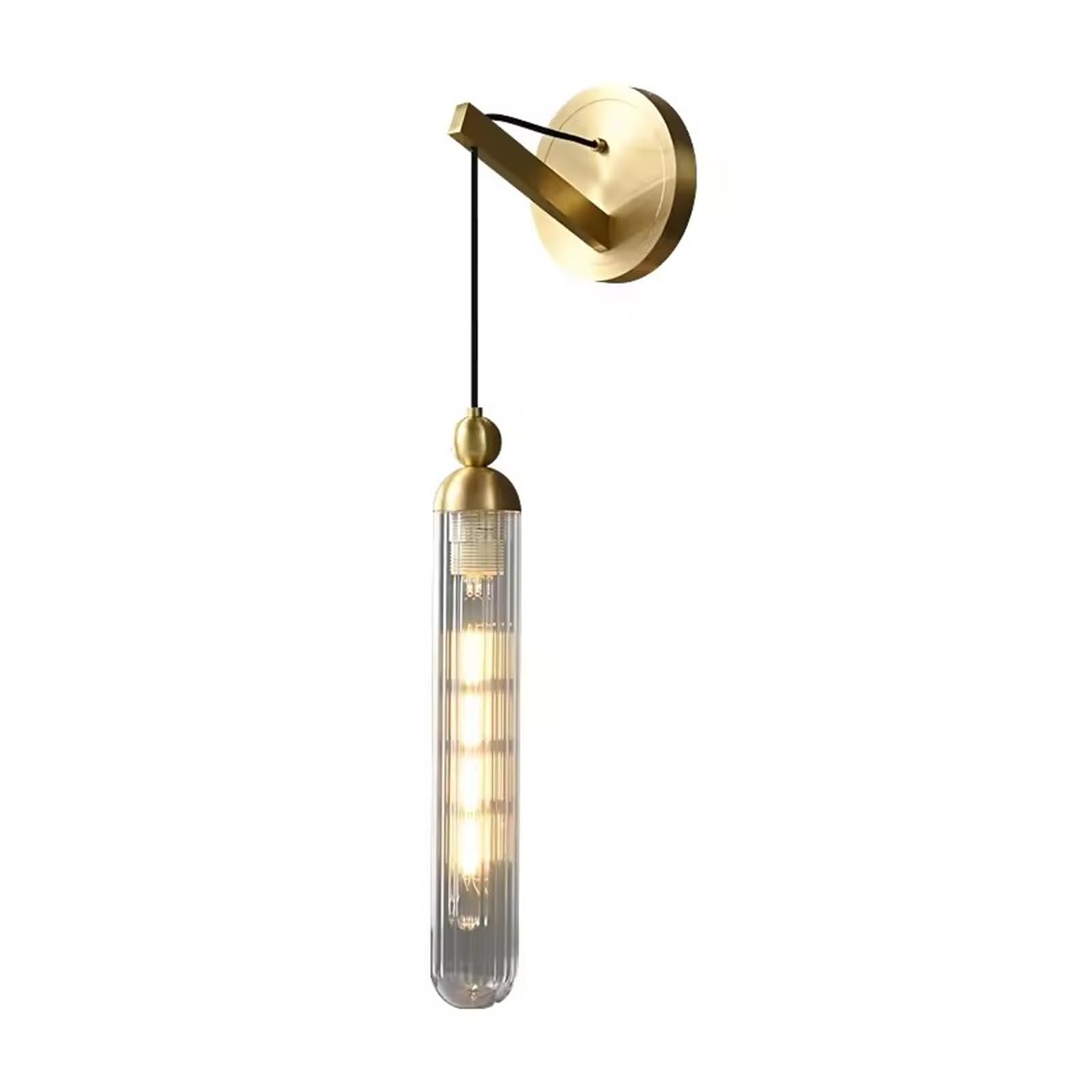 HPTHLY Copper Wall Lamp Clear Glass Bedroom Foyer Sconce Gold Black Metal Bedside Lighting Fixtures,Simple (Gold)