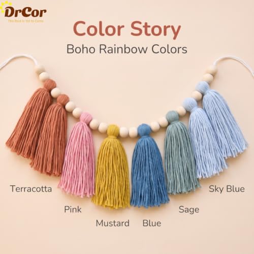 Image of DrCor Boho Tassel Garland Earth Rainbow Nursery Decor - Cotton Wall Hanging