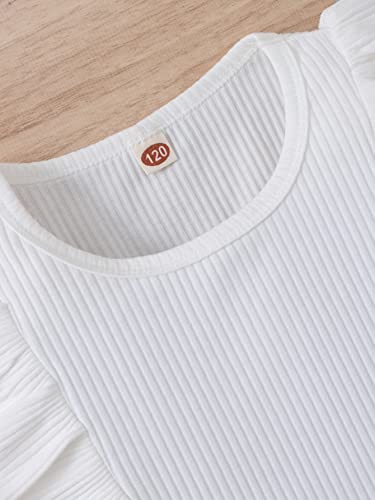 Shein Girl's 2 Piece Outfits Button Down Tie Front Cap Sleeve T Shirt And Skirt Set White Brown 130 #TOP2