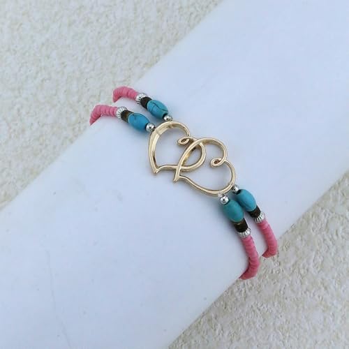 Image of Elastic Beaded Ankle Bracelets for Women Double Heart Layered Stretch Ankle Bracelets Waterproof Dainty Boho Beaded Anklets for Summer Beach Foot Jewelry
