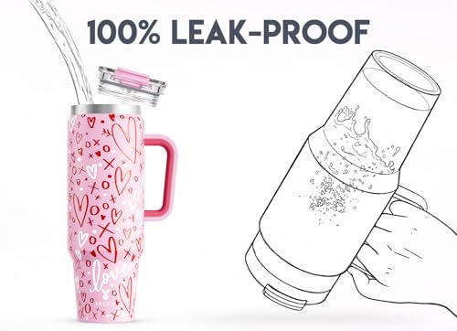 Image of Meoky 40 oz Tumbler with Handle and Straw, Insulated Tumbler with Lid and Straw, Stainless Steel Travel Mug, Keeps Cold for 34 Hours, 100% Leak Proof, Fits in Car Cup Holder (Fancy)