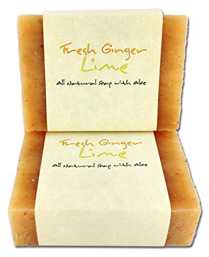 Candlecopia Fresh Ginger Lime Soap Bars - 2 Pack (8.7 ounces) - GMO Free, Certified All Natural Herbal Soap with Aloe