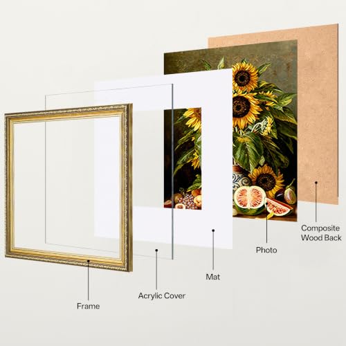 Image of eletecpro 16x16 Picture Frames Set of 2 with Clear Acrylic Cover, Gold | Ornate Vintage Gold Photo Frames Display 12x12 Photo with Mat or 16x16 without Mat for Home Wall Decor