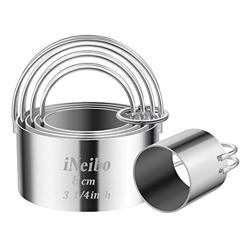 Biscuit Cutter Set (5 Pcs/Set), iNeibo Round Cookies Cutter Fondant Cutters with Handle