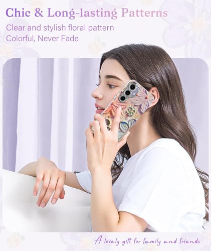 Image of VONZEE Compatible with Samsung Galaxy S24 5G Case, Laser Flower Oil Painting Design, Cute Colorful Blue Ray Bumper, Full Camera Protection, PC+TPU Glossy Shiny Protective Cover for Women & Girls, Pink