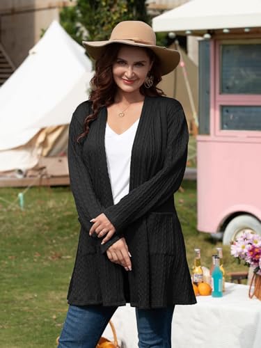 BELAROI Womens Plus Size Cardigan Long Sleeves Fall Sweaters with Pockets Lightweight Jacket Open Front (1X-5X)3