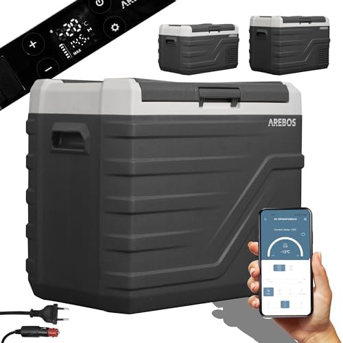 Arebos Kompressor Kühlbox | 26 Liter | bis -20°C | App-Steuerung | Auto | Mini Kühlschrank, Camping, Autokühlbox, Kühltasche, Gefrierbox, 230 V, Mobil, Rollen, Tragbar, Isoliert, 1