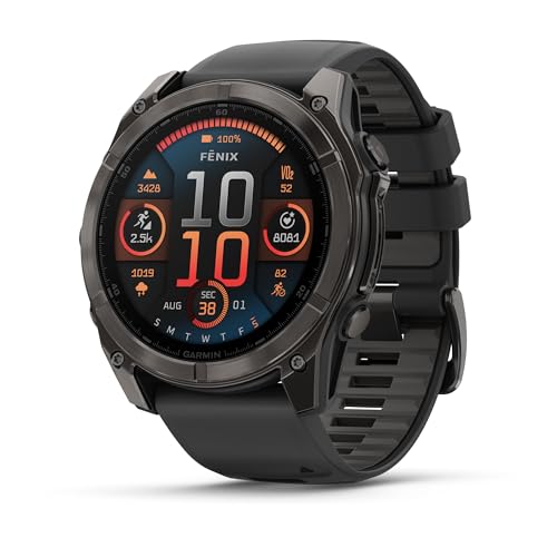 Image of Garmin Fenix 8, 51mm, AMOLED, Sapphire, Smartwatch, Carbon Gray Titanium with Black /Pebble Gray Silicone Band