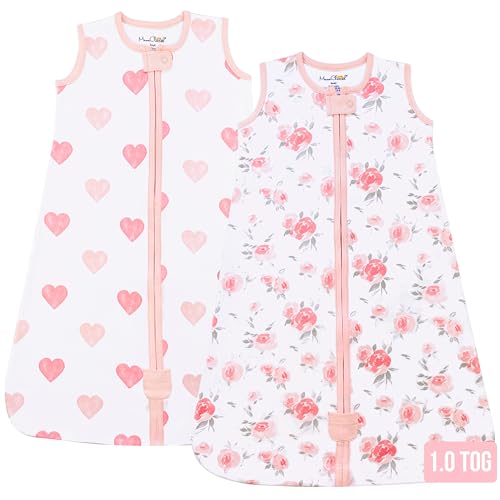 Image of Organic Cotton Baby Wearable Blanket 0.5 TOG Sleep Sack 0-6 Months 2-Pack | Breathable, Lightweight, Soft 100% Organic Cotton, GOTS & OEKO-TEX Certified, Baby Essential by Mama Cheetah