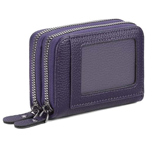 Image of RNIEGA Credit Card Holder Wallet RFID Blocking Leather Small Wallet for Women Double Zipper Wallet with ID Window
