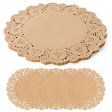 COSINIA 100 Packs Round Kraft Paper Lace Placemats, 13.5 Inch Heavy-Duty Disposable Brown Paper Doilies, Leak-Proof Table Mats for Dinner Plates, Cakes, Parties and Wedding Decor