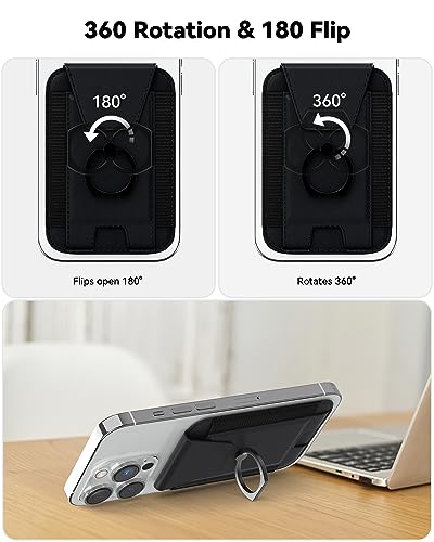 Amzone 3-in-1 Magnetic Wallet with Phone Ring Stand, Compatible with Mag-Safe Wallet, Magnetic Privacy Flap, Phone Wallet with Phone Ring for iPhone 15/14/13/12 Series, 7 Cards Holder (Black)