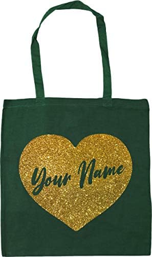 Hippowarehouse PERSONALISED Any Name in Gold Glitter Heart Tote Shopping Gym Beach Bag 42cm x38cm, 10 litres