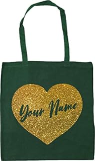 Hippowarehouse PERSONALISED Any Name in Gold Glitter Heart Tote Shopping Gym Beach Bag 42cm x38cm, 10 litres