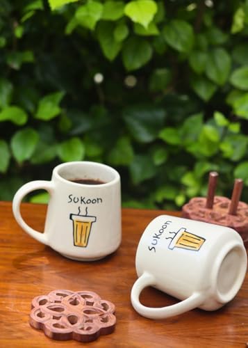 Image of WEAVING HOMES Sukoon Handmade Ceramic Cups for Tea Lovers, Quoted Coffee Mugs and Gifting Items for Men and Women (Set of 1 /300 ML)