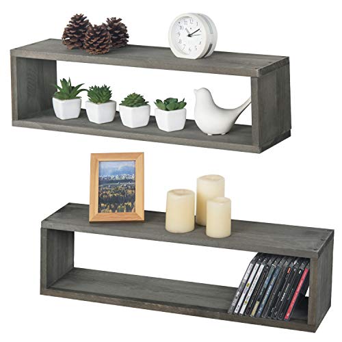 Mygift 24 Inch Wall Mounted Rustic Gray Solid Wood Cubby Floating Shelves, Display Storage Shelf For Bedroom, Living Room, Bathroom, Kitchen, Office, Set Of 2 #TOP19