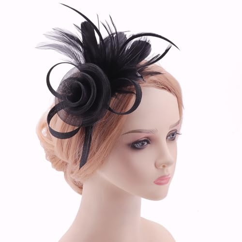 Image of DRESHOW Fascinators Hats for Women Tea Party Fascinator Hats Vintage 50s Headwear Cocktail Wedding Church Derby Hat