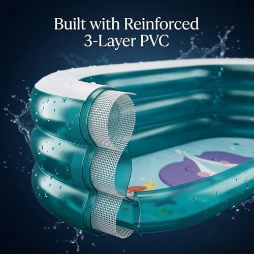 Image of EYUVAA LABEL Oval Inflatable Pool for Kids & Family 5.5 Feet Large Swimming Pool with 3-Layer Thick PVC Design Outdoor Water Pool for Backyard, Terrace & Sun Bath
