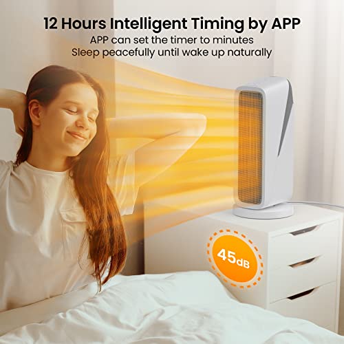 Acekool 1500W Space Heater, 16" Wifi Small Electric Heater Portable 80° Oscillation Ceramic Heater, 8H Timer Indoor Room Heater, Tip-Over & Overheat Protection, 3 Modes, 24H Auto-Off, 2S Fast Heat #TOP4