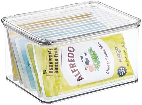 mDesign Storage Boxes with Lid - Set of 3 - Ideal Kitchen and Refrigerator Boxes - Practical Plastic Household Boxes for Tables and Cabinets - Clear