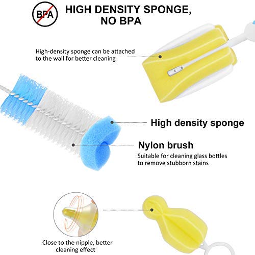 Bottle Brush Set, 7Pcs Baby Bottle Brush Cleaner Kit with Nipple Brush & Straw Cleaner (Blue)