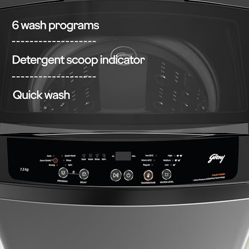 Image of Godrej 7.5 Kg 5 Star, AI Powered, Inbuilt Heater, Fills Tub At ~0 Water Pressure, Fully Automatic Top Load Washing Machine (WTEON ALP 75 5.0 FDAG GPGR, Graphite Grey)