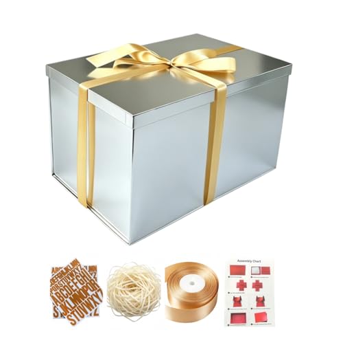 Boîtes cadeau extra larges BoxSkivra argentées avec couvercles pour anniversaire | Lot de 2