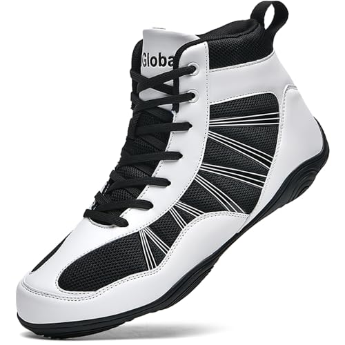 situkeke BoxenSchuhe Herren High Top Ringerschuhe rutschfeste Kampfsportschuhe Atmungsaktiv Professionelle Training Boxen Stiefel Unisex Schwarz Weiß 39 EU