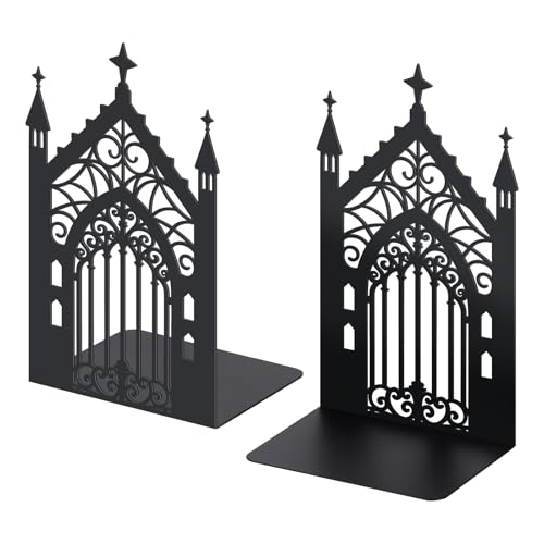 Bnesi Gothic Vintage Metal Bookends Fantasy Book Ends for Shelves Heavy Books Office Book Stopper Stylish Gothic Bookends Ideal for Fantasy & Vintage Book Display (Retro)