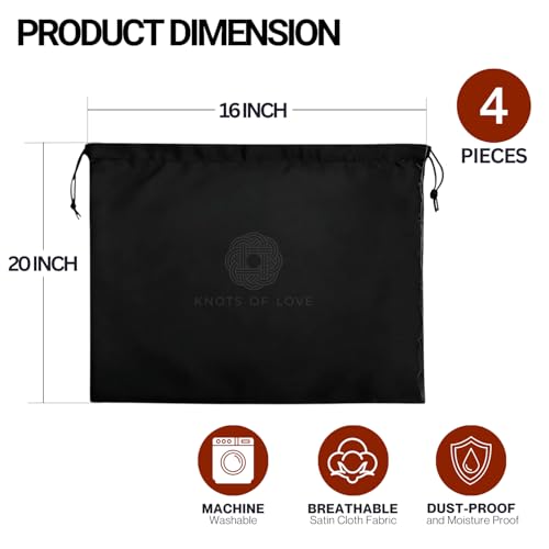 Image of Silk Dust Bag for Handbag, Purses, Shoes, Boots - Silk Drawstring Dustproof Storage Pouch, Reusable and Travel Organizers (4, Black, 16in x 20in)