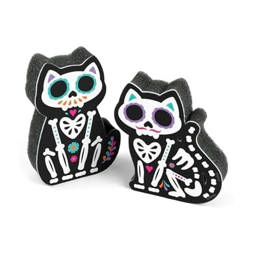 Genuine Fred Feline Clean Kitchen Sponges, Set of 2, Day of The Dead-Inspired Cat-Shaped Sponges, Fun and Quirky Kitchen Accessory