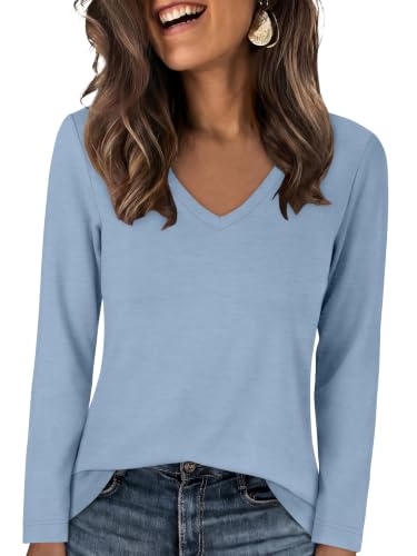 Image of ANRABESS Women's Long Sleeve Shirts V Neck Fall Tops | Soft Comfort Wrinkle Free Tshirts, Basic Tee, Winter Layer Clothing, Business Casual Work Fall Outfits, Travel Daily Wear