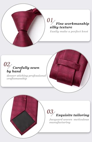 Image of HISDERN Ties for Men Stripe Plaid Tie Classic Necktie Pocket Square Cufflinks Set for Formal Wedding Business Party