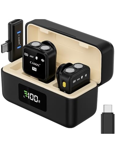 Image of CASON SX23 Wireless Mic for You Tube & Content Creators with 3 Level Ultra Noise-Cancelling Feature and Charging Case, Microphone for Vlogging with iPhone /Android Devices (2 Mic)