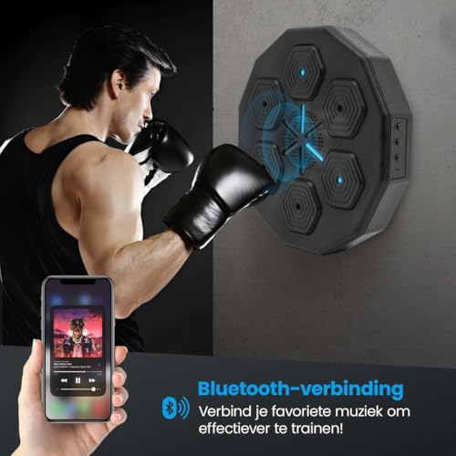Image of Music Boxing Machine Wall Mounted Bluetooth Smart Electronic Fun Punch Boxing Trainer Wall Target Punching Pads Suitable for Home Exercise 6 Lights & Bluetooth for Adults /Home (SS-09)