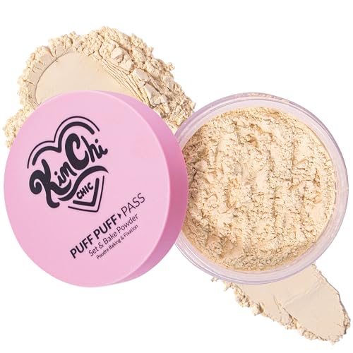KimChiChic Beauty Puff Puff Pass Set and Bake Setting Powder for Makeup, Extra Fluffy Loose Face Powder Poof, Soft Natural Face Makeup for Uneven Skin Tone, 02 Banana