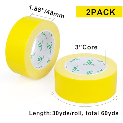 Image of BOMEI PACK Light Yellow Duct Tape, 2Rolls Heavy Duty Strong Industrial Color Duct Tape 9.0 mil x 1.88inch x 30yds for Packing and Repairing
