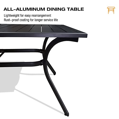 Purple Leaf 9 Pieces Outdoor Patio Dining Set With 8 Folding Portable Sling Chairs And 1 Rectangle Table, Foldable Adjustable High Backrest Reclining Chairs With Wpc Armrests, Black #TOP5