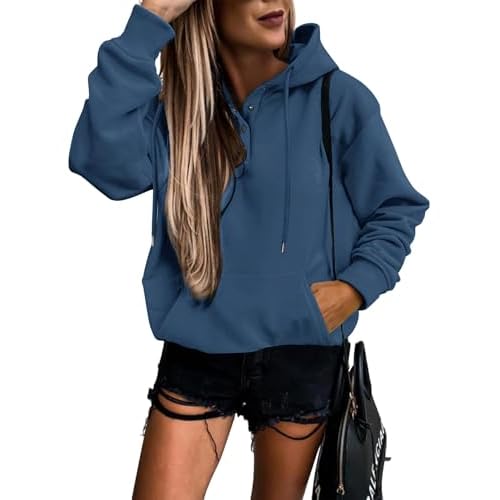 Vivitulip Women’s Pullover Hoodies Tops Casual Button Down Long Sleeve Sweatshirts With Pocket