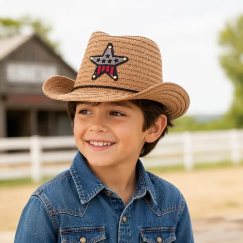 Image of VRITRAZ Kids Straw Hat for Baby Boys & Girls | Printed Summer Sun Hat, Woven Wide Brim Beach Cap, Lightweight Breathable Holiday Travel Picnic Outdoor Fancy Dress Fashion Hat for Children & Toddler