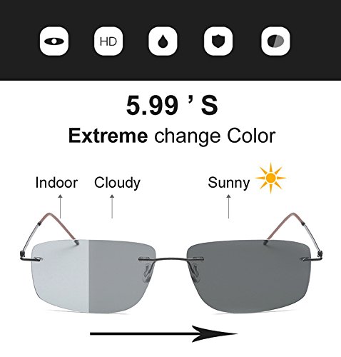 B Titanium Photochromic Polarized Rimless Sunglasses Extreme Discoloration 8.9 g Only3