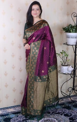 Image of SGF11 Women's Kanjivaram Pure Handloom Soft Silk Saree With Blouse Piece