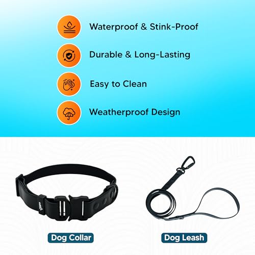 Image of Adil'S Waterproof Leash and Collar Combo Set - Adjustable & Breathable Biothane Collar with Leash Suitable for Medium & Large Size Dogs (Lease 5Ft), Black, M