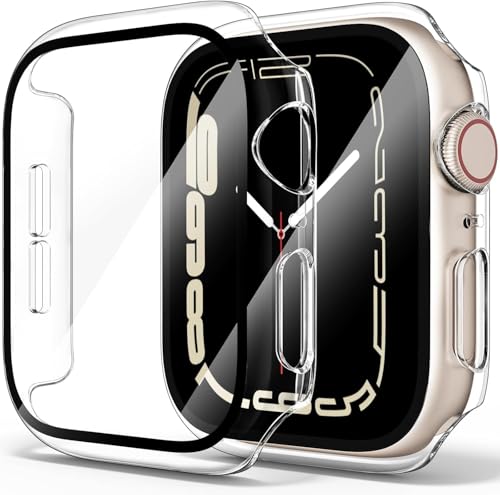 Yisica 【2 Pièces】 Transparent PC Coque pour Apple Watch 40mm Series 6 5 4 SE avec Protection Ecran en Verre Trempé, HD Clair Ultra Mince Protection iWatch...