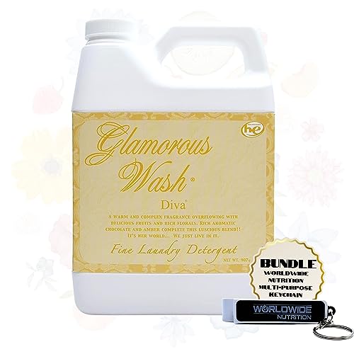 Worldwide Nutrition Bundle Compatible with Tyler Candle Company Glamorous Wash Diva Laundry Liquid Detergent - Diva Scented Luxury Detergent - Hand and Machine Washable - 907g (32 Fl oz) with Keychain