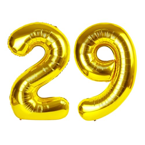 Image of Gold Number 29 Balloon 40 inch, 29 Number Balloons, 29th Gold Birthday Decorations, 29 Year Old Women Men Golden Party Supplies