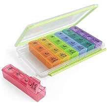 Ezy Dose Weekly 7-Day Pill Case, Medicine Planner, Vitamin Organizer Box, Convenient and Easy to Use, X-Large Pop-Out Compartments, 4 Times a Day, Rainbow Lids with Case, BPA Free